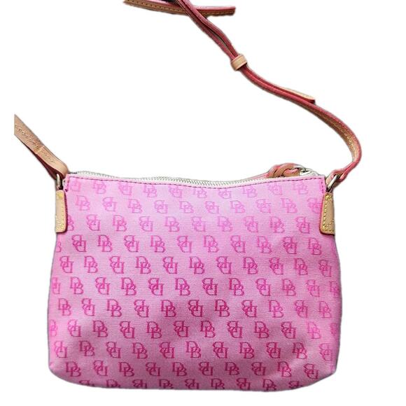 Dooney & Bourke Vtg Y2K Pink Canvas Monogram Leather Strap Crossbody Bag - Picture 3 of 13